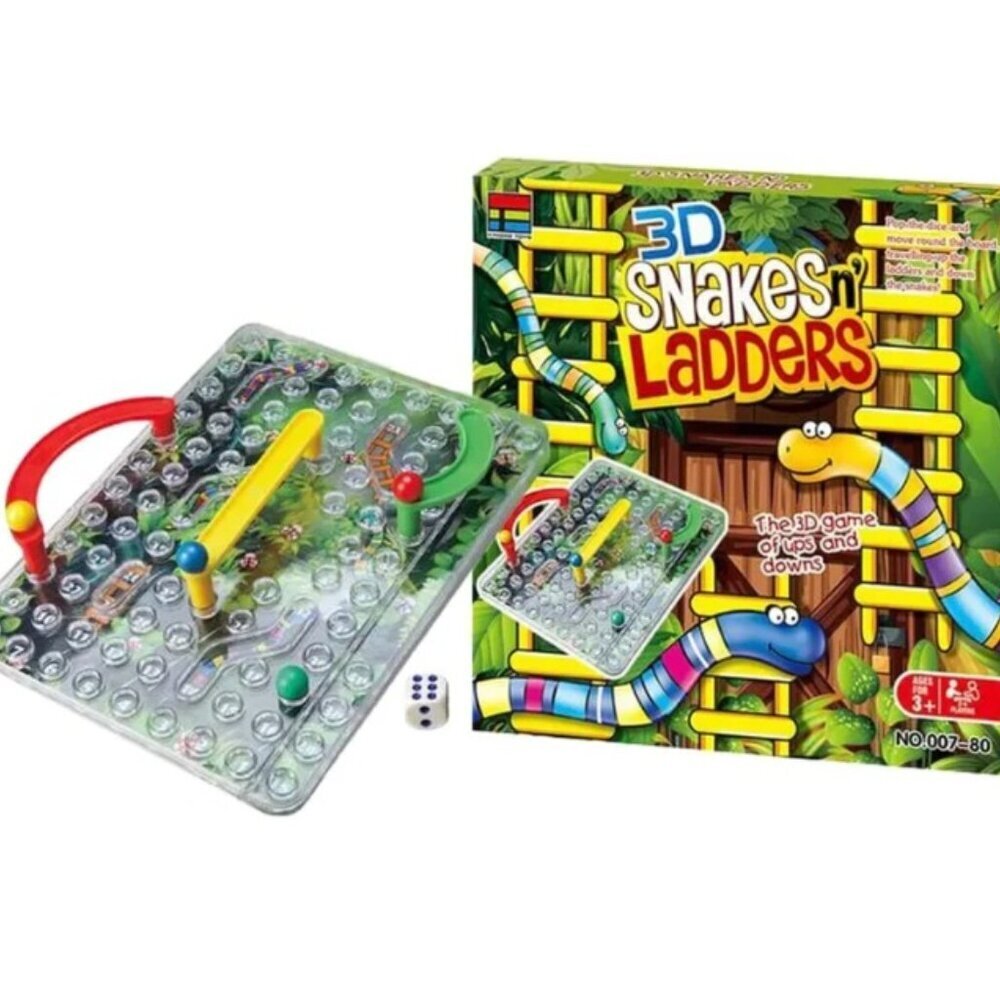 Snakes & Ladders 3D Game in Color Box 3D Snakes n' Ladders Family Board Game